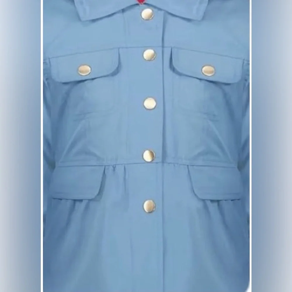 London Fog Light Blue Hooded Raincoat with Patterned Lining